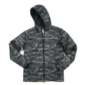 Columbia Black Camo Omni-Heat Puffy Hooded Medium Jacket